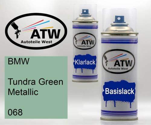 BMW, Tundra Green Metallic, 068: 400ml Sprühdose + 400ml Klarlack - Set, von ATW Autoteile West.